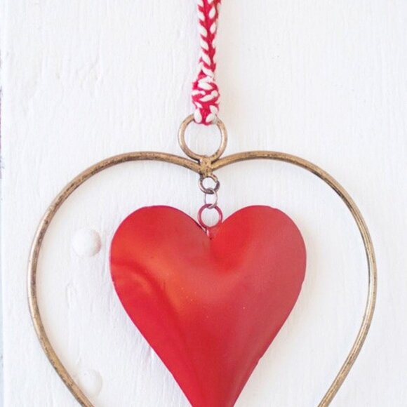 Antique Brass & Red Heart Door Hanger - Picture 3 of 4